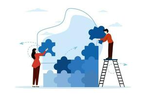 Business concept. Team metaphor. business people connecting puzzle elements. Vector illustration flat design style. Symbol of teamwork, cooperation, partnership.