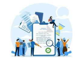 business team with approved documents. Project completed, work done or done, test, option approved, document checked, Vector illustration concept for web page, banner, social media