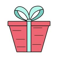 Gift box with bow. Vector illustration of colored icon of a festive present in a package. Isolated on white, box in wrapping paper.