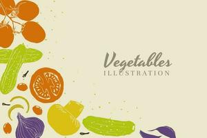 Vegetables illustration hand drawn retro style color vector