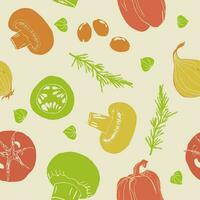 Vegetables illustration hand drawn retro style color seamless pattern vector