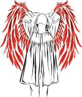 Angel girl with red wings Illustration vector