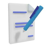 3d render Icon of Document Paper  Files. Business Concept. Isolated Vector Illustration. Pen write on Paper