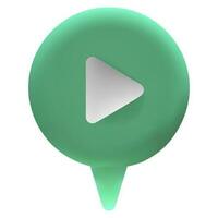 3d render play speech bubble. Green circle on white background vector