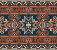 étnico azteca resumen ikat Arte. sin costura motivo triángulo cheurón modelo en tribal, navajo gente bordado, y mexicano estilo. geométrico Arte ornamento diseño de impresión para alfombra, fondo de pantalla, textil vector