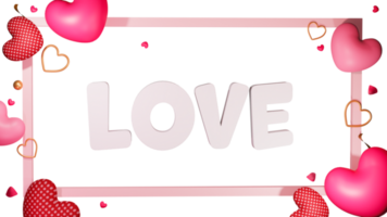 Top View Of White Love Font With Glossy Hearts Decorated On Rectangle Frame Background In 3D Render. png