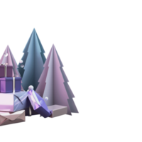 Paper Cut Xmas Trees With Stack Of Gift Boxes Element. 3D Rendering. png