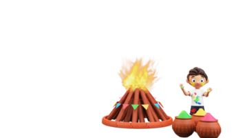 Holi Festival Element With Cartoon Boy Playing Color In 3D Render. png