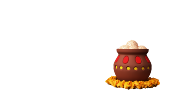 3D Render Clay Pot Full Of Indian Sweet Element. png