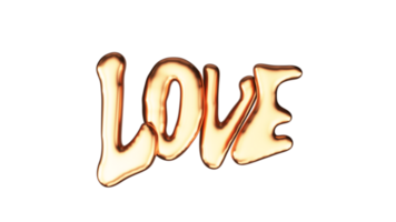 3D Render Of Golden Love Text Element. png