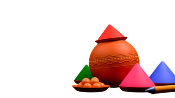 3D Render Holi Festival Elements As Colors Powder, Water Gun And Indian Sweet. png