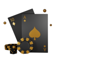 3D Render Casino Chips With Playing Cards, Shiny Tiny Balls Element Against Background. png