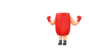 3D Illustration Of Mascot Punching Bag Wear Gloves Against Background And Copy Space. png