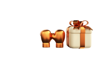 3D Render Of Golden Boxing Gloves With Gift Box Against Background. png