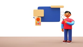 3D Graphic Designer Man Using Pen Tool With Color Palette On Screen And Copy Space. png