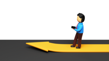 3D Portrait Of Businessman Using Tablet On Yellow Upward Arrow. png