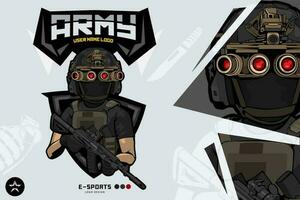 Army Soldier Mascot logo for esports and sport vector