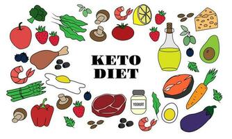 Ketogenic diet. Big set with Line icons on white background vector