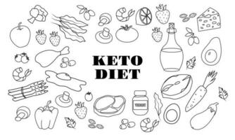 Ketogenic diet. Big set with Line icons on white background vector