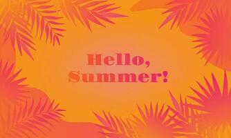 Hello Summer background with palm leaves for Summertime graphic design. vector