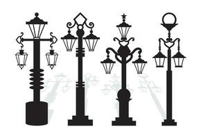 Street lamp vector set. laser cut Retro street light pillars and lantern poles