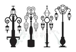 Street lamp vector set. laser cut Retro street light pillars and lantern poles