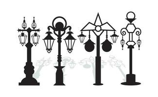 Street lamp vector set. laser cut Retro street light pillars and lantern poles