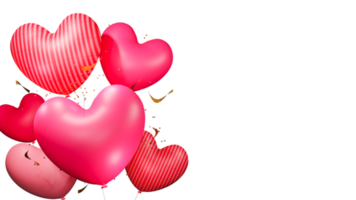 Glossy Heart Shaped Balloons With Golden Confetti Element. 3D Render. png