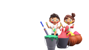 Holi Festival Element With Cartoon Kids Playing Colors In 3D Render. png