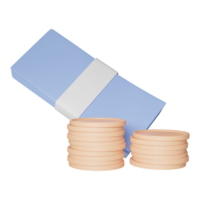 3D Render Banknote With Coin For Cash Money Icon In Blue And Peach Color. png