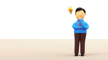 3D Render Of Cartoon Businessman Thinking A Idea Against Background. png