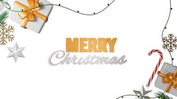 3D Render Merry Christmas Text Against Background Decorated With Top View Festival Elements. png