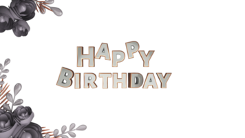 Top View Of 3D Happy Birthday Text With Origami Rose Flowers And Leaves Decorated Background. png