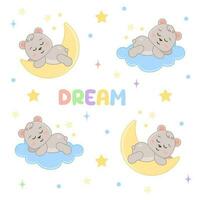Cute Bear Sleeping Seamless Pattern Cartoon Illustration vector