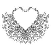 Rose and heart hand drawn for adult coloring book vector