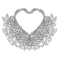 Rose and heart hand drawn for adult coloring book vector