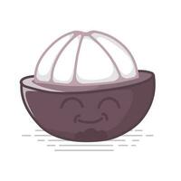 Cute cartoon mangosteen. Cartoon fruit character set. Funny emoticon in flat style. Food emoji vector illustration