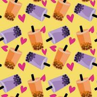 Seamless pattern with bubble tea. Cute pattern for decoration. Seamless with wrapping paper and decoration. vector