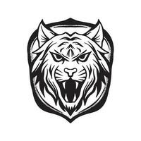 A black and white illustration of a tiger head vector