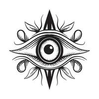 A drawing of an eye with an all seeing eye and a circle with arrows around it vector