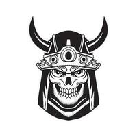 un cráneo samurai con un vikingo casco y cuernos vector