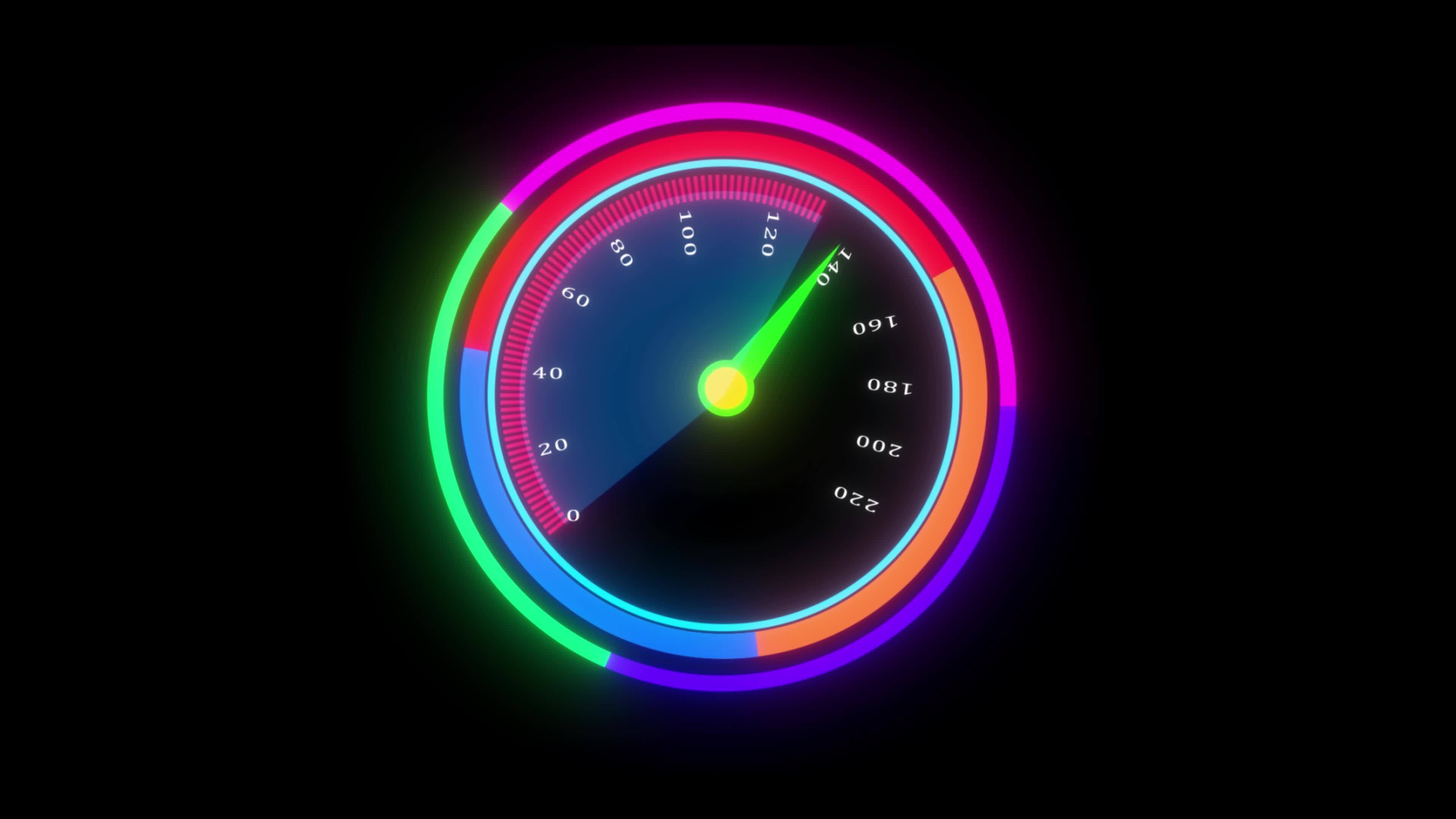 Speedometer Dashboard Animation On Black Background. Closeup View Of