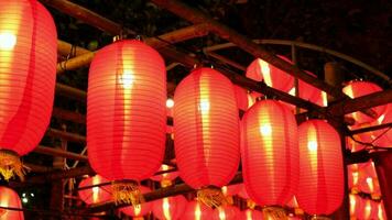Panning right red lantern decoration illuminated video