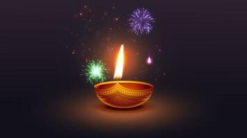 contento diwali decorativo petróleo lámpara festival celebracion con Fuegos artificiales antecedentes video