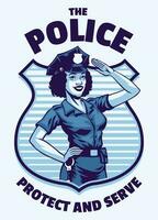 negro mujer policía diseño Clásico en Insignia vector