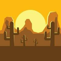 Sunset In The Desert, Isolated Background. vector