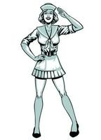 Sailor Girl Saluting Pose in Monochrome Style vector