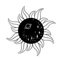 Tarot sun with galaxy inside. Spiritual tarot element of a sun. Vector illustration