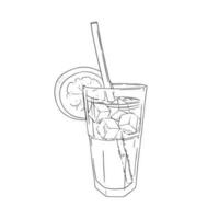 cóctel vaso con limón, hielo y paja. tropical cóctel bebida aislado en blanco antecedentes. vector ilustración