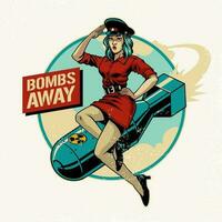 alfiler arriba militar mujer montando el Nuke bomba vector